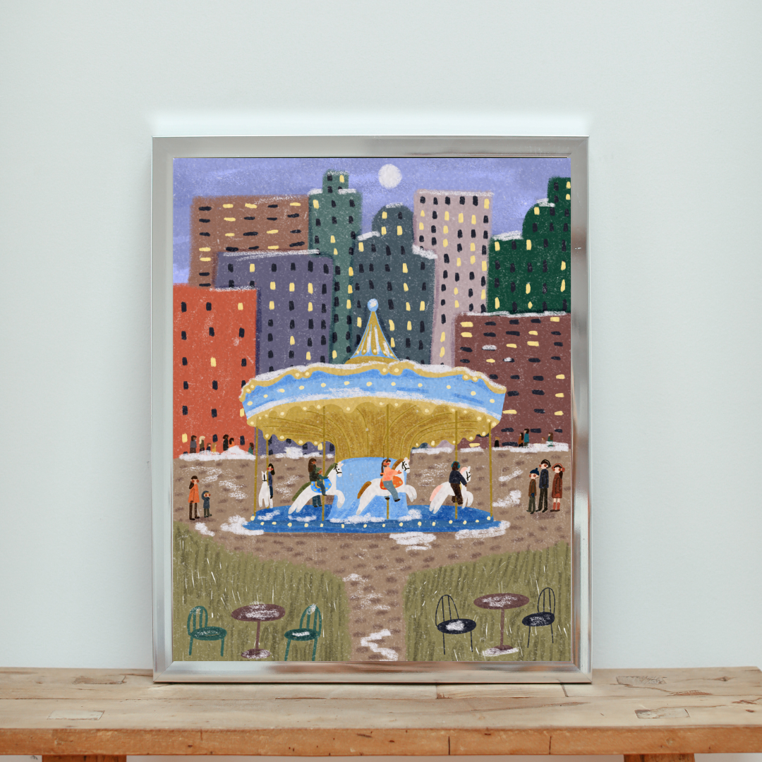 winter carousel art print