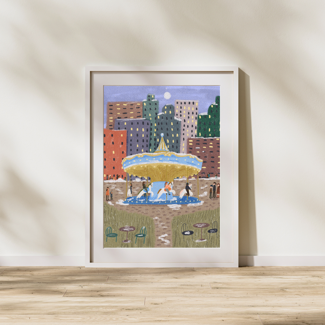 winter carousel art print